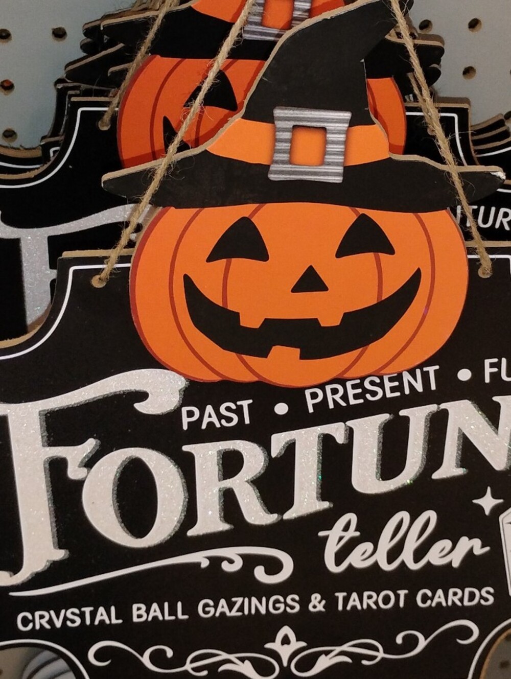 Halloween Pumpkin Fortune Teller Hanging Sign - Orange and Black